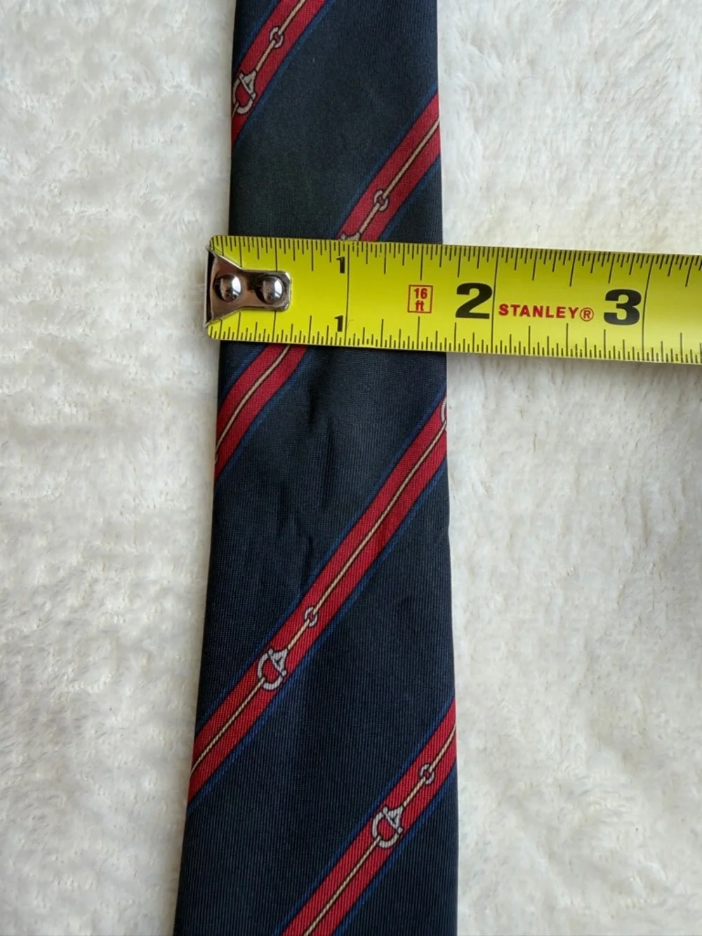 VINTAGE‎ Gucci Men's Striped Tie Navy Red 100% Silk Horsebit Logo Classic